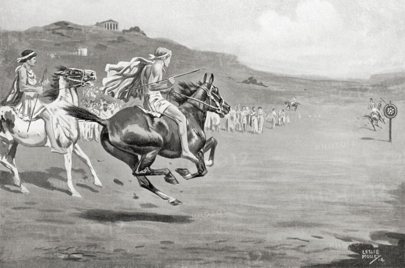 Greek horsemen throwing the javelin