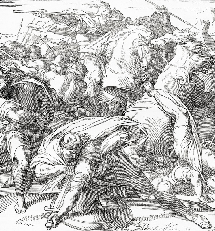 The death of King Saul at the Battle of Gilboa against the Philistines