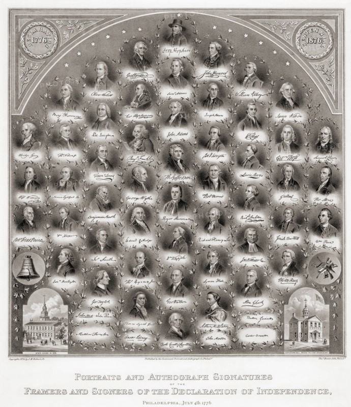 Portraits and autograph signatures of the framers and signers of the American Declaration of Independence in Philadelphia July 4