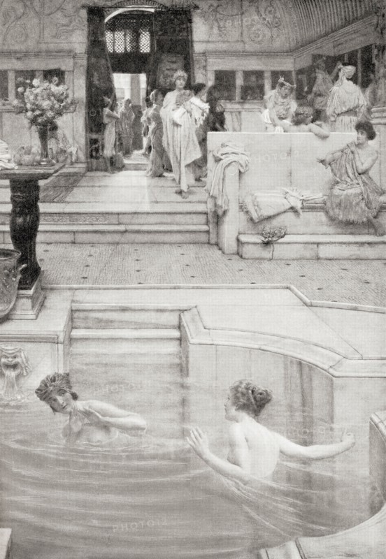 Ladies bathing in the public baths in ancient Rome