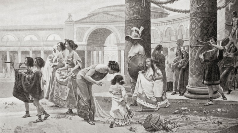 Gladiators entering the arena in ancient Rome