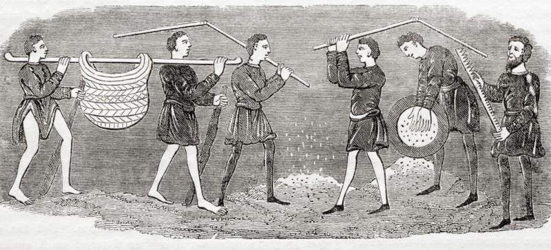 Threshing and winnowing corn in the Middle Ages