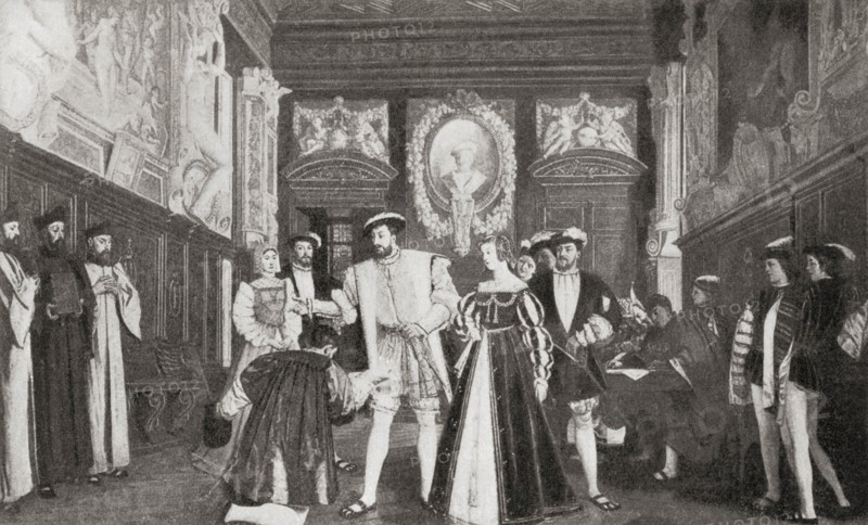 Francis I bestowing titles to a canonry in Notre Dame to Rosso Fiorentino for his work at Fontainbleu