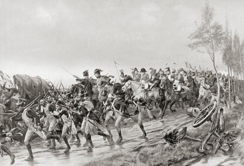 French soldiers running for safety after the Battle of Waterloo