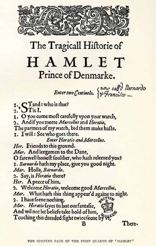 After the opening page of the first cuarto of Shaekspeare's play Hamlet
