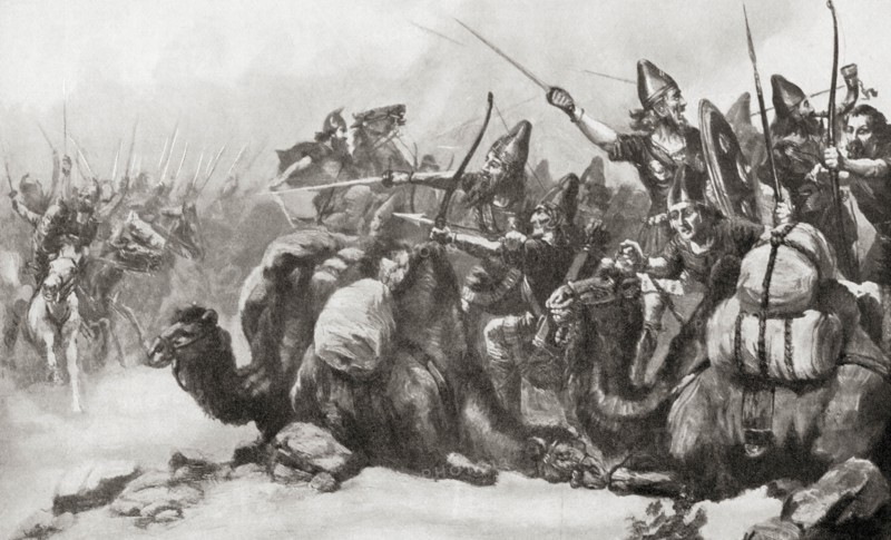 The defeat of  Croesus of Lydia by Cyrus the Great on the capture of Sardis