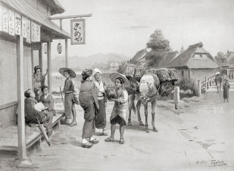 Hideyoshi seen here as a young boy hawking faggots of wood in the streets