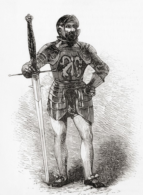 A 16th century foot soldier holding a longsword