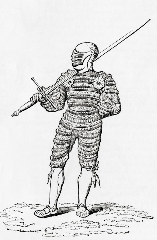 A suit of puffed and engraved armour from the 16th century