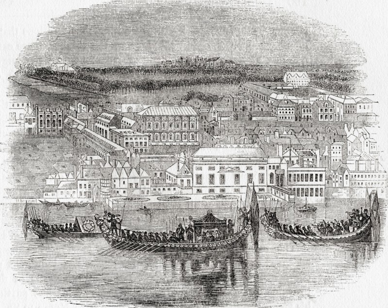 The Palace of Whitehall and adjoining buildings with a Royal Aquatic Procession in the foreground