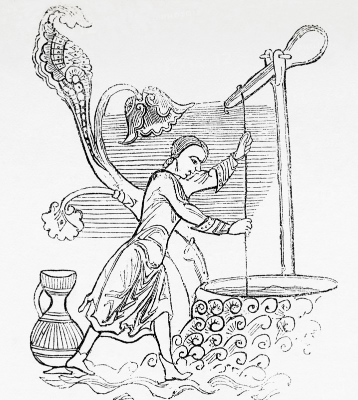 Raising water from a well with a loaded lever in the middle ages