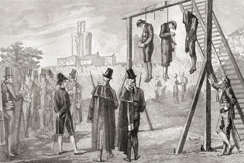 Executions in Spain in the 19th century.  From Historia de los Crimenes del Despotismo