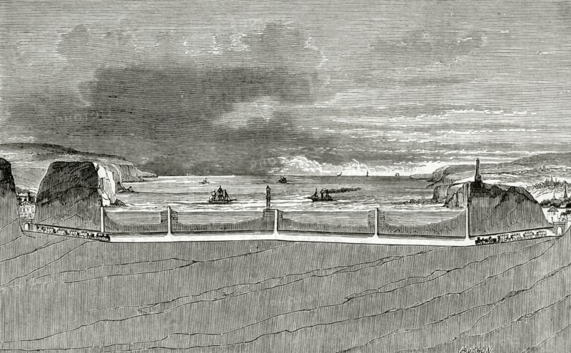 Work project to connect the ports of Calais (France) and Dover (England), through the English Channel