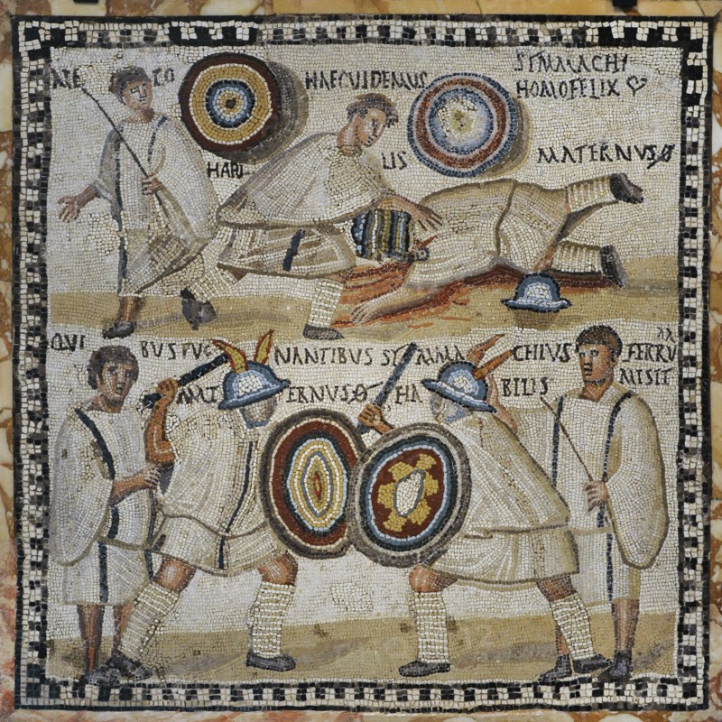 Roman mosaic depicting a Gladiator fight
