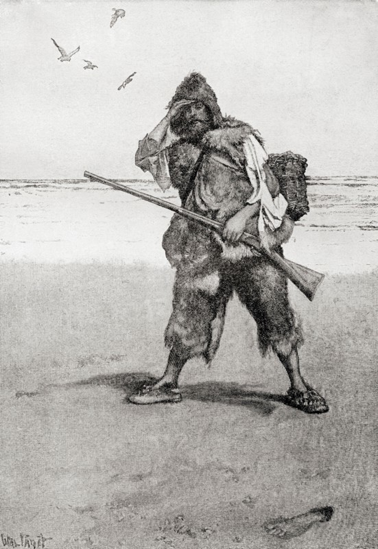 The Footprint on the Sand, from Daniel Defoe's novel Robinson Crusoe,,