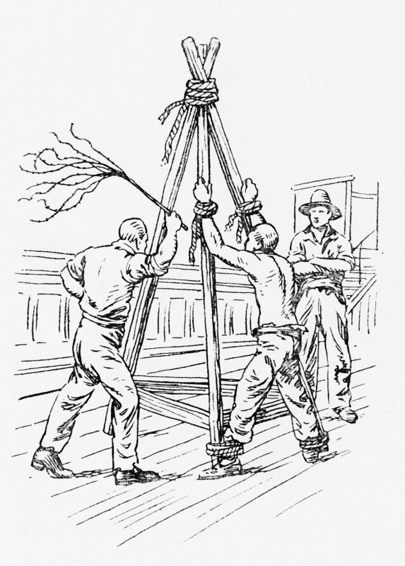 A prisoner being lashed on board a prison hulk