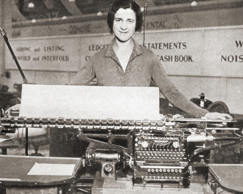 The world's largest typewriter on display at the Business Efficiency Exhibition