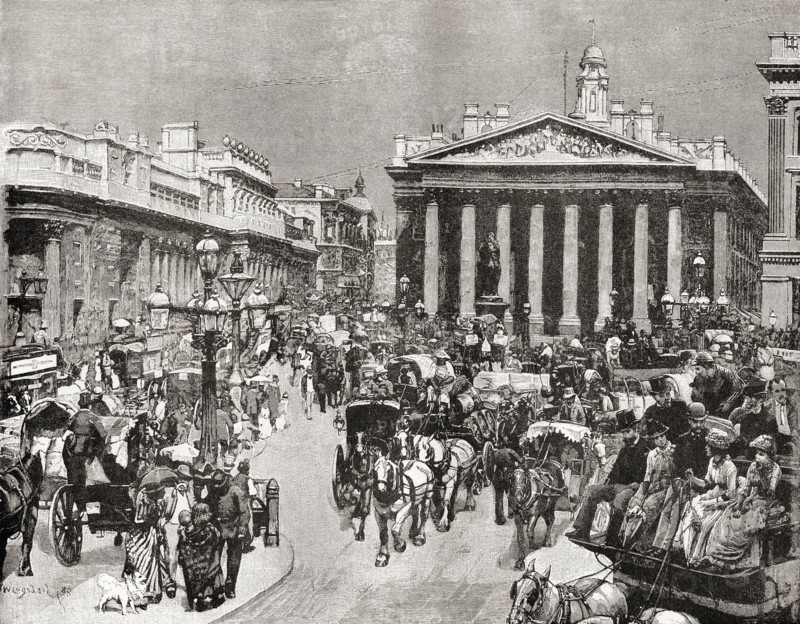 The Bank and Royal Exchange, London,,