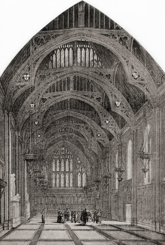 Interior of the medieval Guildhall Great Hall, London,,