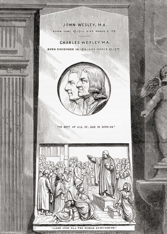 The monument to the Wesleys in the nave of Westminster Abbey