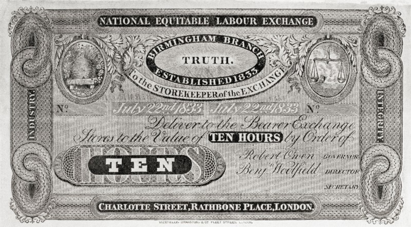 Facsimilie of one of Robert Owen's Labour Notes
