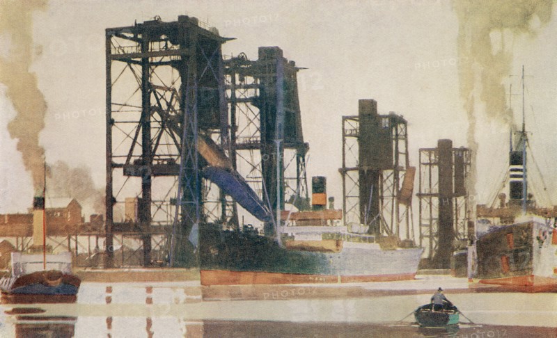 A ship 'coaling up' at Grangemouth docks