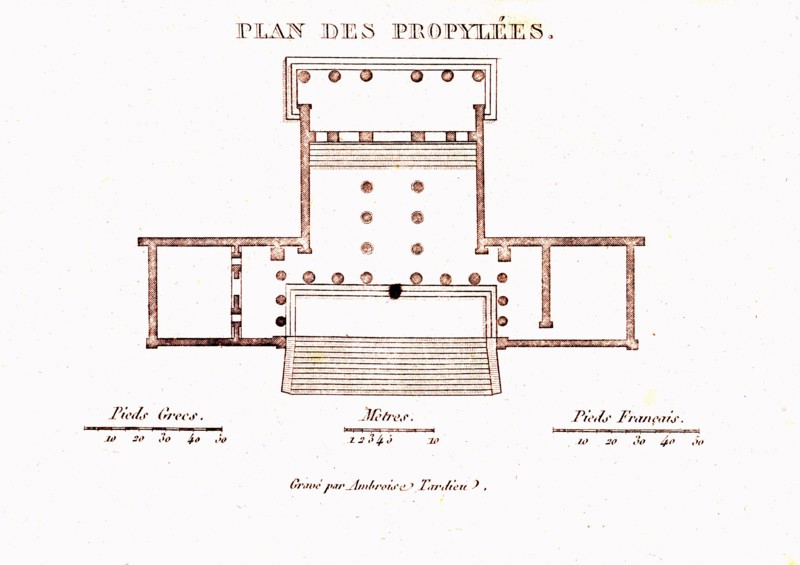 Propylaea map, greek temple, entrance to the acropilis of athens,built by philocles between 420 and 406 b. c 1833