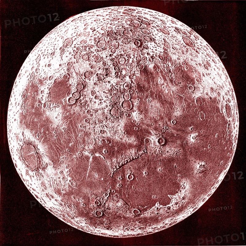 Topography of the moon, drew by a. guillemin from map by beer and maedler. photography by w de la rue and j. nasmyth 1877