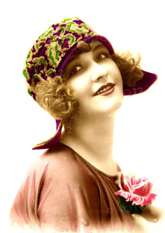 Hat fashion in the 1900s, years old postcard from 1907