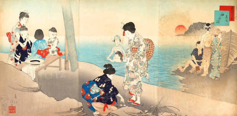 To a rising sun, Children gambol on the beach