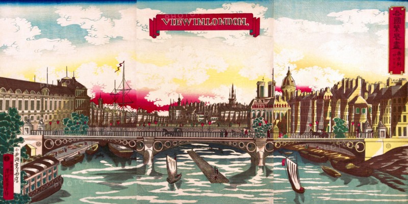 Japanese View of London with Bridge over the Thames