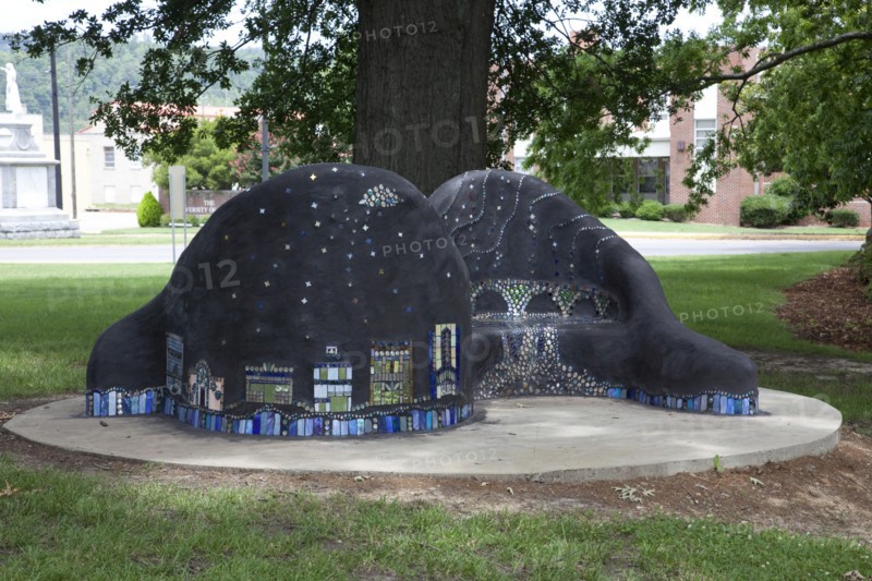 Seats with mosaic of buildings of Gadsden, Alabama