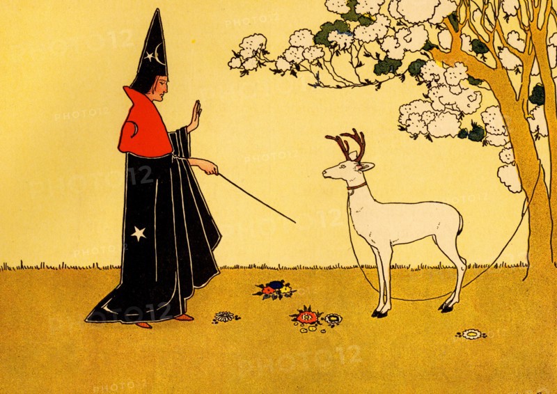 Sorcerer Hold a wand over a young deer with antlers