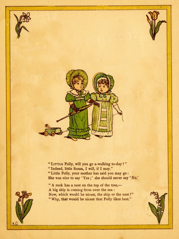 Children pull toys and carry an umbrella