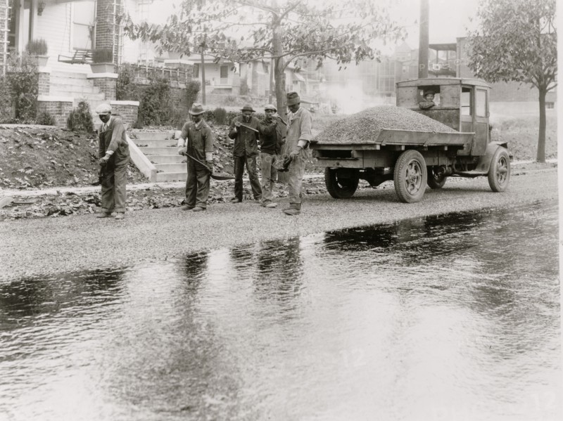 African American men paving road, Washington, D.C.