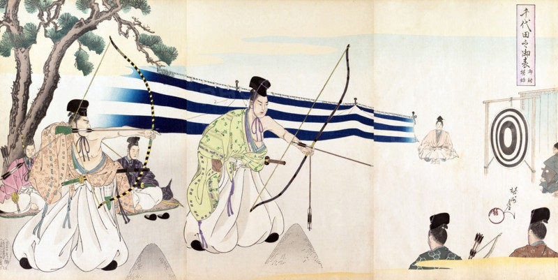 Samurai in target practice in a competition