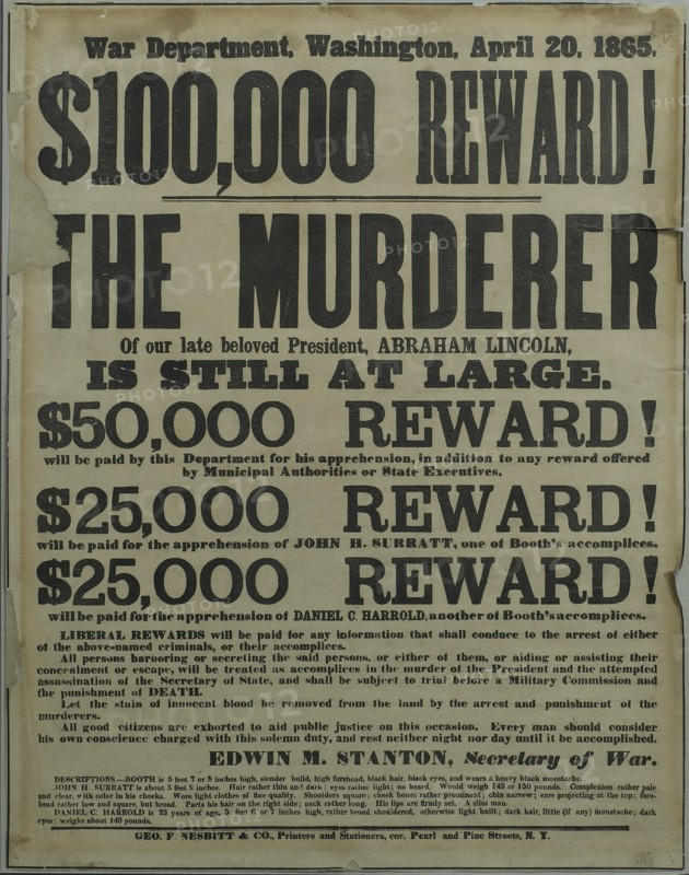 Poster Reward for the Capture of the Lincoln's murderer