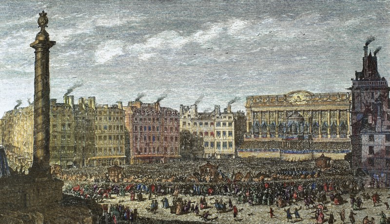 The queen Marie Antoinette arrives at the Town Hall in Paris during the celebration of the Dauphin of France birth on January 21st, 1782.