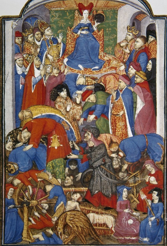 Wheel of Fortune. Miniature, 15th century. France.