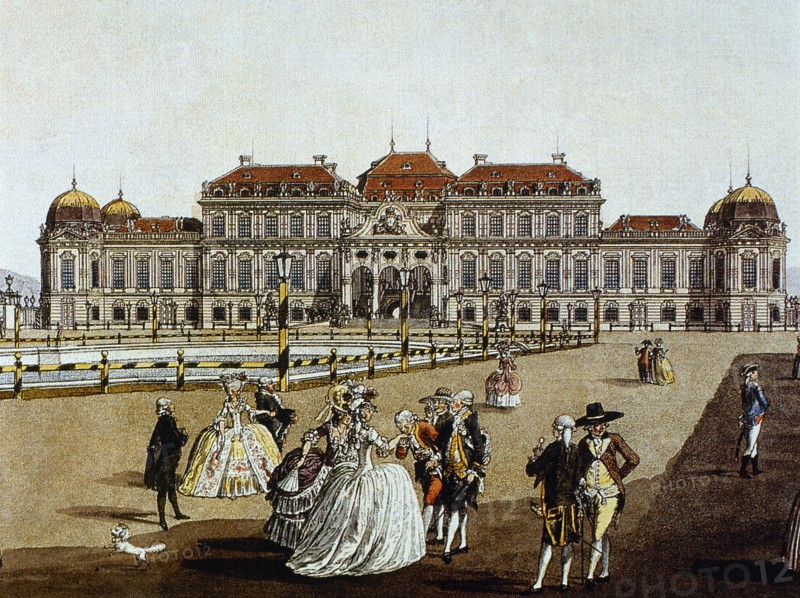Belvedere Palace. Vienna. Austria. Engraving. Colored. 1785.