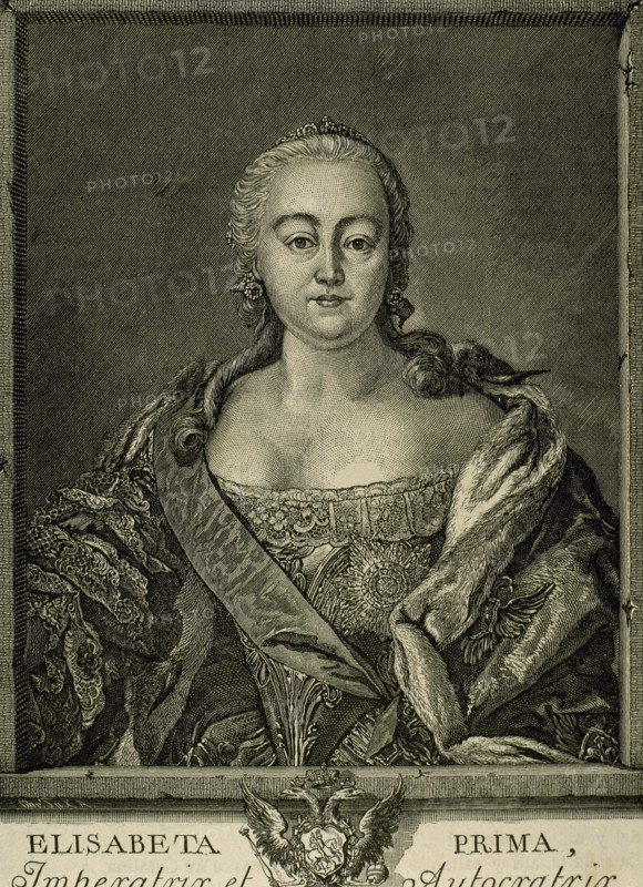 Elizabeth of Russia or Elizavea Petrovna (1709-1762). Empress of Russia from 1741-1762. Engraving. Portrait.