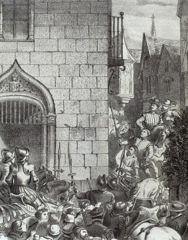 Alterations of Aragon. Mutiny of Zaragoza, 1591. Engraving by Historia de Espana. 19th century.