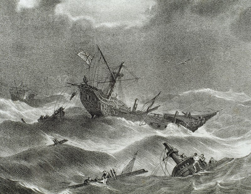 Anglo-Spanish War (1585-1604). Battle near Azores. Engraving.