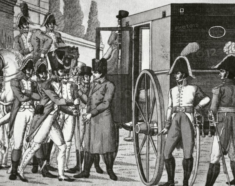 Napoleon Bonaparte (1769-1821), French emperor, exiled to Elba. 1814. Engraving.