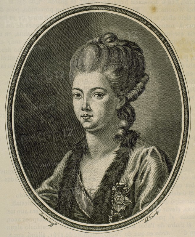 Princess Daschkaw (18th c), lady of Honour to Catherine II of Russia. Engraving by Treibmann, 1881.
