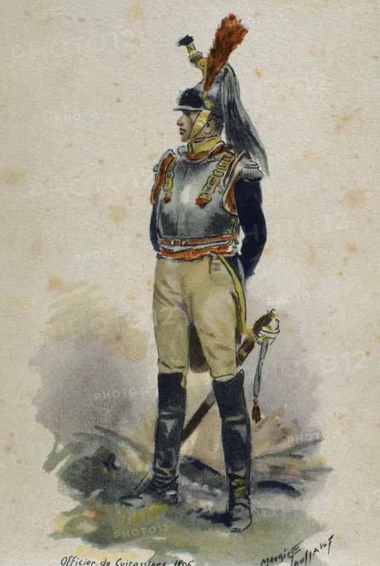 Napoleonic Wars. Cuirassier. French Army. Heavy cavalry. Engraving. 1806.