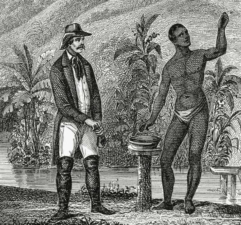 Foreman supervising the work of finding gold nuggets by slaves.