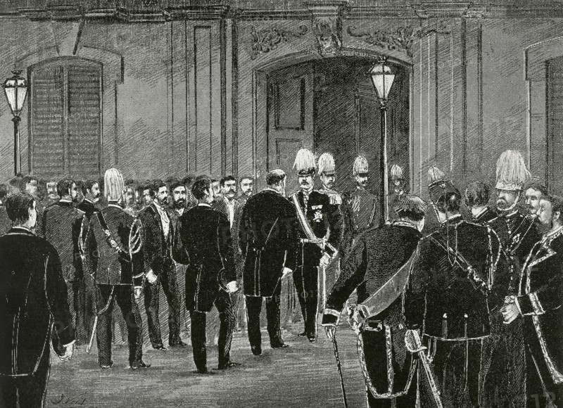 The mayor of Barcelona, Francisco de Paula Rius i Taulet offering the King Luis I of Portugal the Royal Pavilion.
