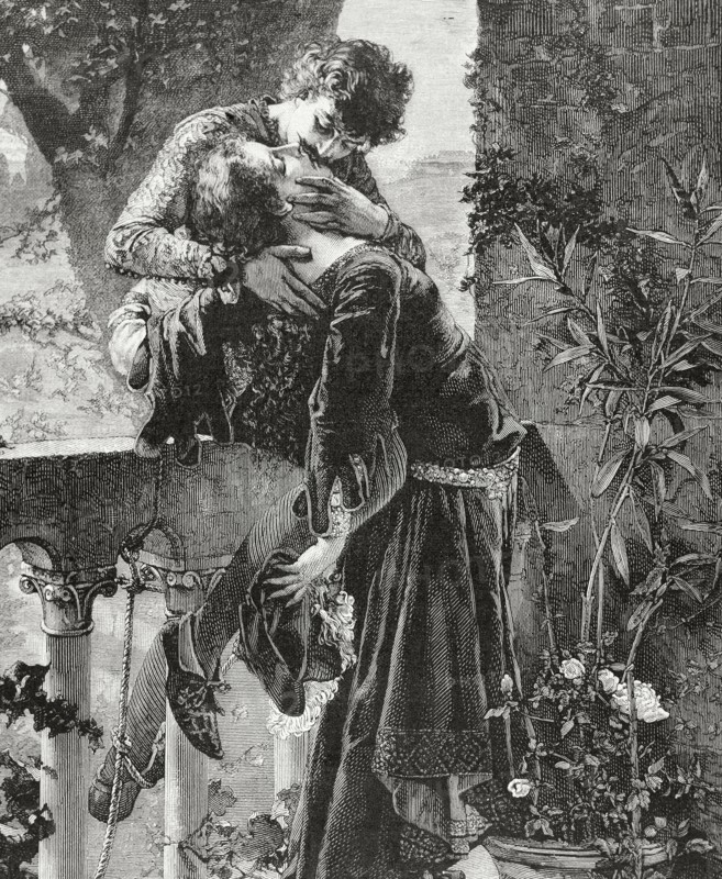Romeo and Juliet kissing.