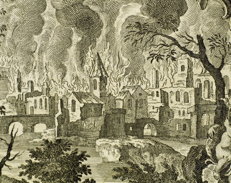 Destruction of Sodom and Gomorrah. Engraving.